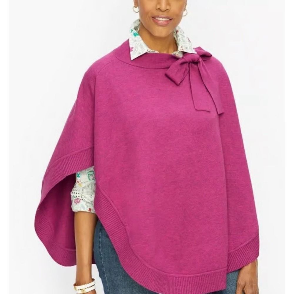 Talbots Bow Neck Poncho Cape Sweater. Womens. Pink. Sz M - Picture 2 of 16